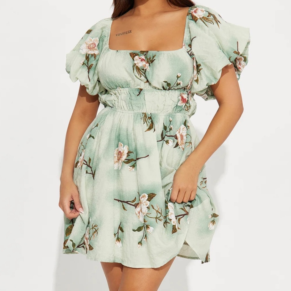FASHION NOVA - Sienna Floral Mini Dress, Sage, Size Small